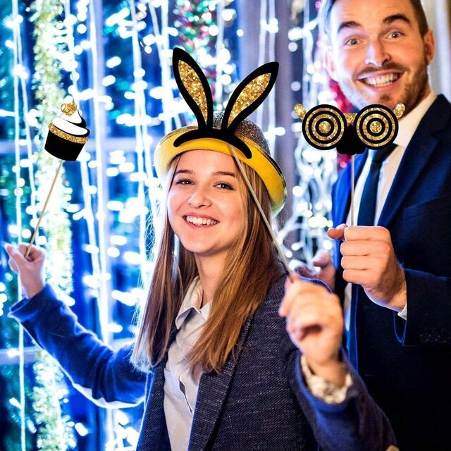 Party photobooth props 24-Piece Golden Photo Booth Props Set With Hats Masks Bow Ties For Parties Weddings Graduations Proms Chris