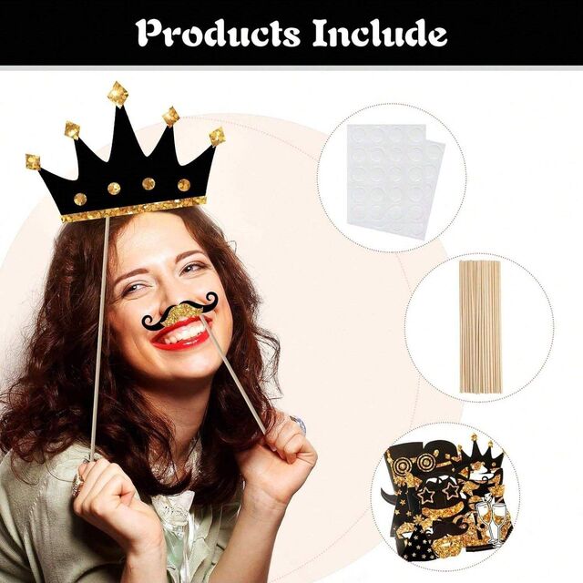 Party photobooth props 24-Piece Golden Photo Booth Props Set With Hats Masks Bow Ties For Parties Weddings Graduations Proms Chris