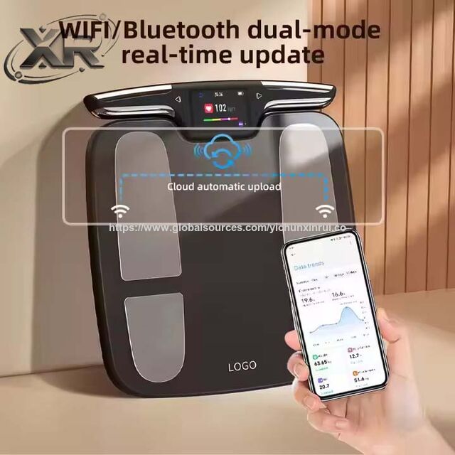 Timbangan BIA 180 kg, Timbangan Elektronik Portabel Bluetooth dengan 8 Elektroda untuk Analisis Impedansi Bioelektrik