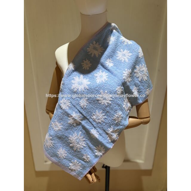 Toalha facial 100% algodão Jacquard azul e branco com flocos de neve para salão de beleza, spa, praia, sauna, viagens e academia com borda branca