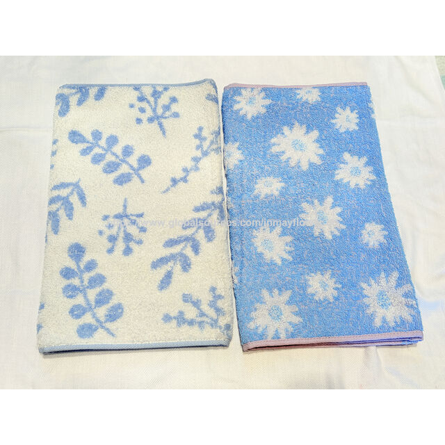 Toalha facial 100% algodão Jacquard azul e branco com flocos de neve para salão de beleza, spa, praia, sauna, viagens e academia com borda branca
