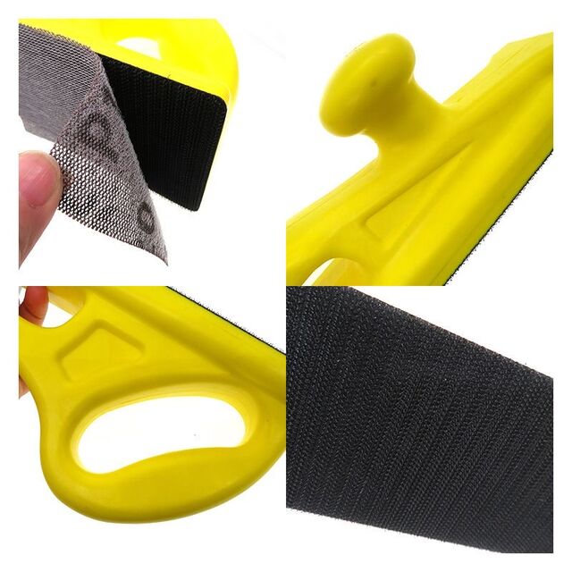 Bloc de ponçage manuel en mousse de polyuréthane à crochet et boucle jaunes pour l'automobile et le travail du bois