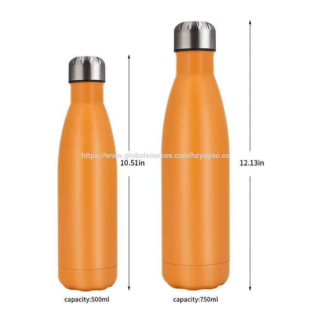 Garrafa de água isolada de parede dupla em aço inoxidável em forma de cola para viagens, academia, esportes e uso diário (750ml/500ml)
