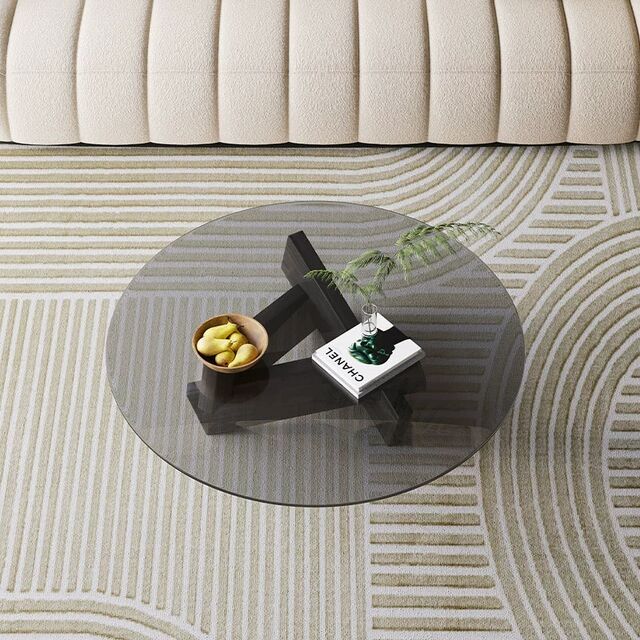 Mesa de centro de cristal, mesa de té circular pequeña, mesa de té moderna, creativa y a la moda