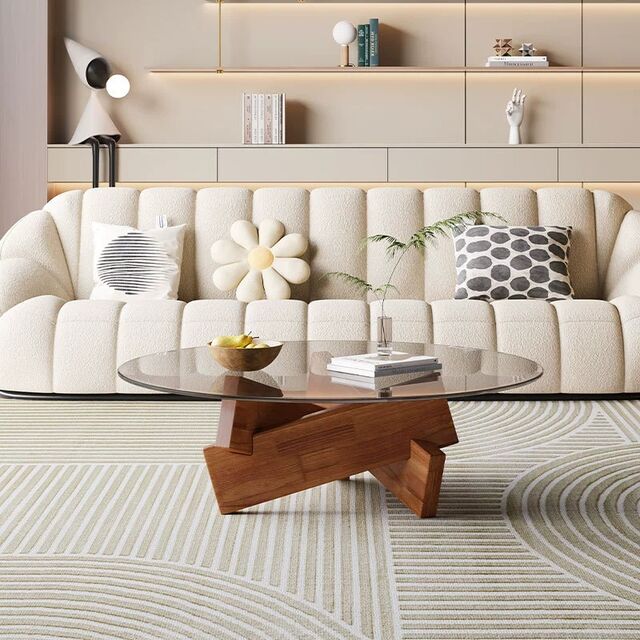 Mesa de centro de cristal, mesa de té circular pequeña, mesa de té moderna, creativa y a la moda