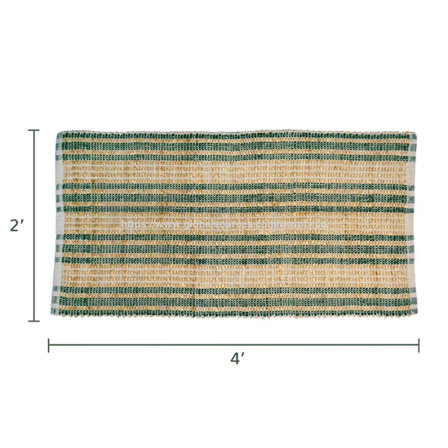 Tapis en jute durable personnalisé à prix usine, mélange jute-coton rayé 2' x 4', Vert/Marron pour entrée de cuisine, fabrication ODM/OEM