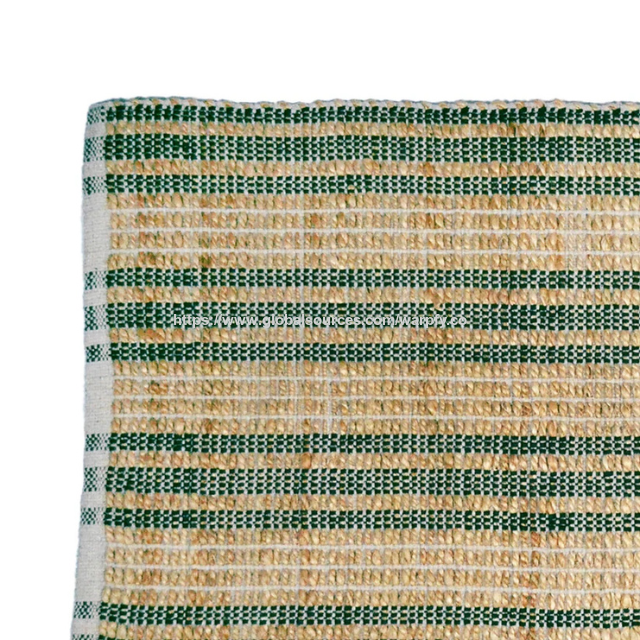 Tapis en jute durable personnalisé à prix usine, mélange jute-coton rayé 2' x 4', Vert/Marron pour entrée de cuisine, fabrication ODM/OEM