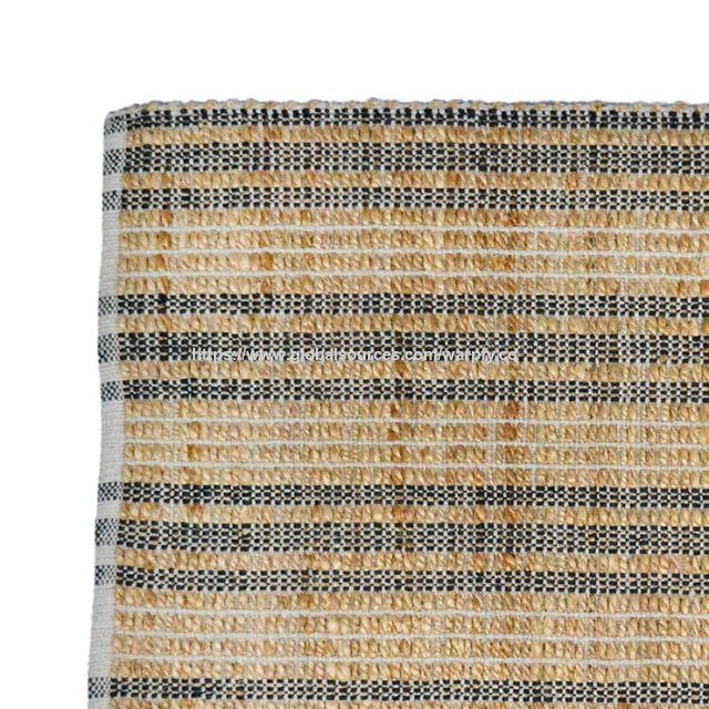 Tapis en jute durable personnalisé à prix usine, mélange jute-coton rayé 2' x 4', Noir/Marron pour entrée de cuisine, fabrication ODM/OEM