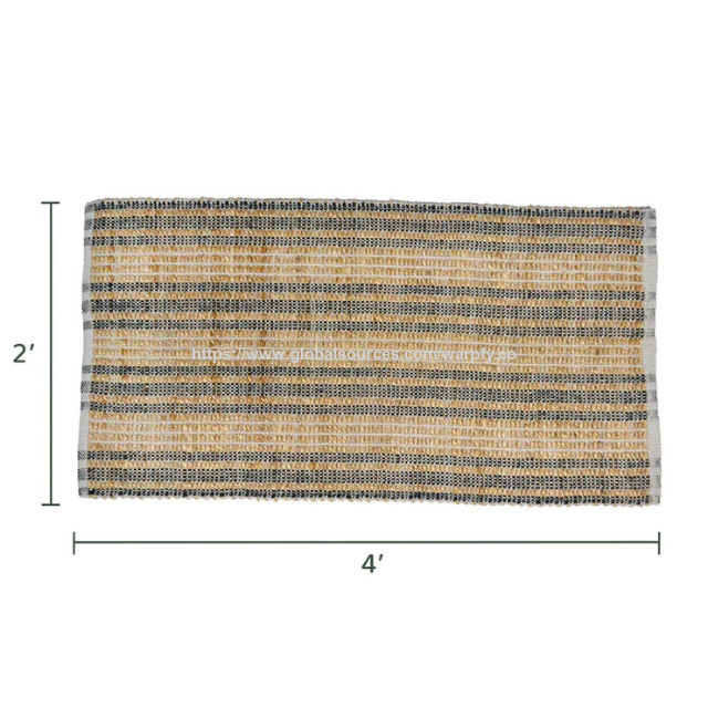 Tapis en jute durable personnalisé à prix usine, mélange jute-coton rayé 2' x 4', Noir/Marron pour entrée de cuisine, fabrication ODM/OEM