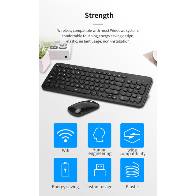 Conjunto de Teclado e Mouse Sem Fio, Combo de Escritório / Aparência Atraente, Longa Vida Útil