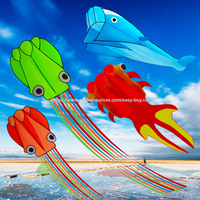 Cometa Qiaoliang Suave de Peluche, Cometa de Pulpo, Cometa de Delfín y Ballena, Cometa de Bolsillo Fácil de Volar con Brisa