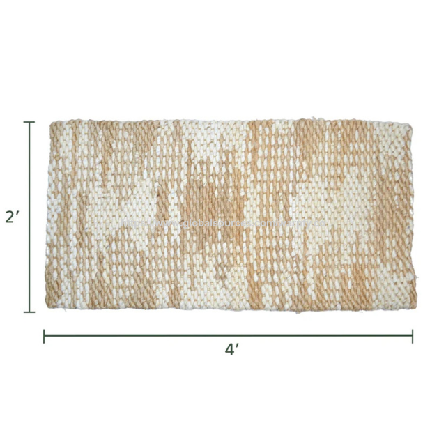 Tapis en jute personnalisable et durable à prix usine avec fil mélangé 5 plis blanc et naturel pour cuisine/entrée, ODM/OEM disponible