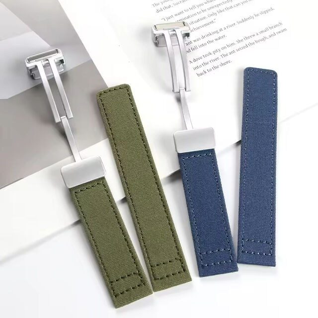 Maßgeschneidertes Segeltuch-Nylon-Canvas-Uhrenarmband 20mm 22mm mit Magnetschnalle, grünes und schwarzes Uhrenband