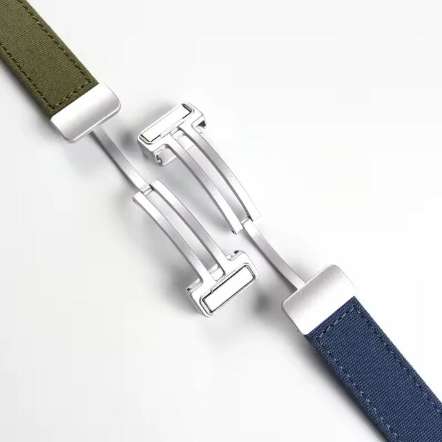 Maßgeschneidertes Segeltuch-Nylon-Canvas-Uhrenarmband 20mm 22mm mit Magnetschnalle, grünes und schwarzes Uhrenband