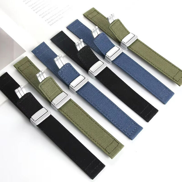 Maßgeschneidertes Segeltuch-Nylon-Canvas-Uhrenarmband 20mm 22mm mit Magnetschnalle, grünes und schwarzes Uhrenband