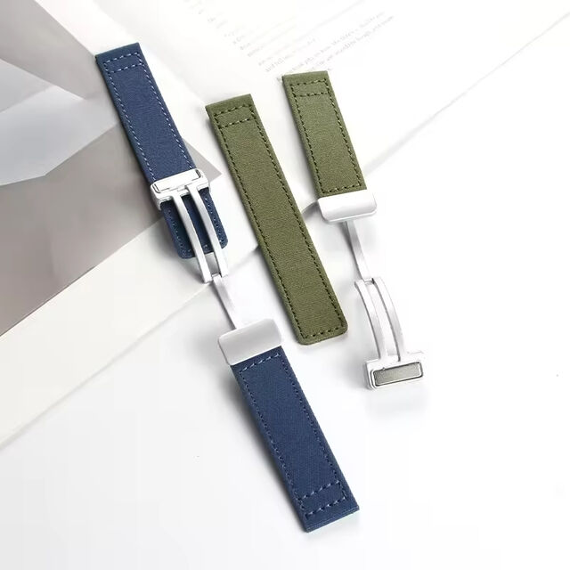 Maßgeschneidertes Segeltuch-Nylon-Canvas-Uhrenarmband 20mm 22mm mit Magnetschnalle, grünes und schwarzes Uhrenband