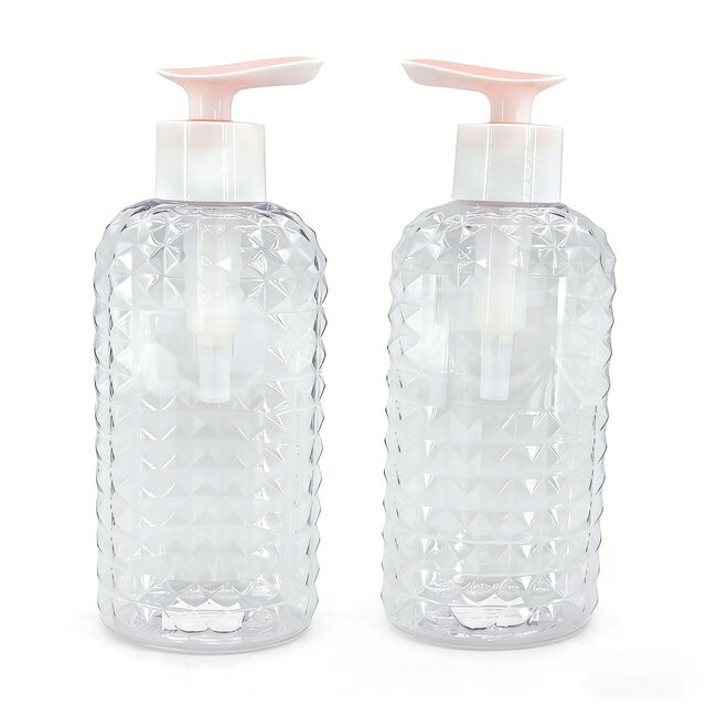 Botella de Bomba Cosmética PETG de 450ml con Patrón de Diamante Personalizado para Envases de Loción para el Cuidado de la Piel
