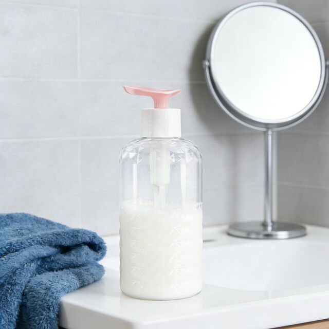 Botella de Bomba Cosmética PETG de 450ml con Patrón de Diamante Personalizado para Envases de Loción para el Cuidado de la Piel