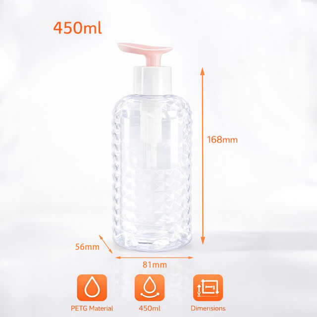 Botella de Bomba Cosmética PETG de 450ml con Patrón de Diamante Personalizado para Envases de Loción para el Cuidado de la Piel