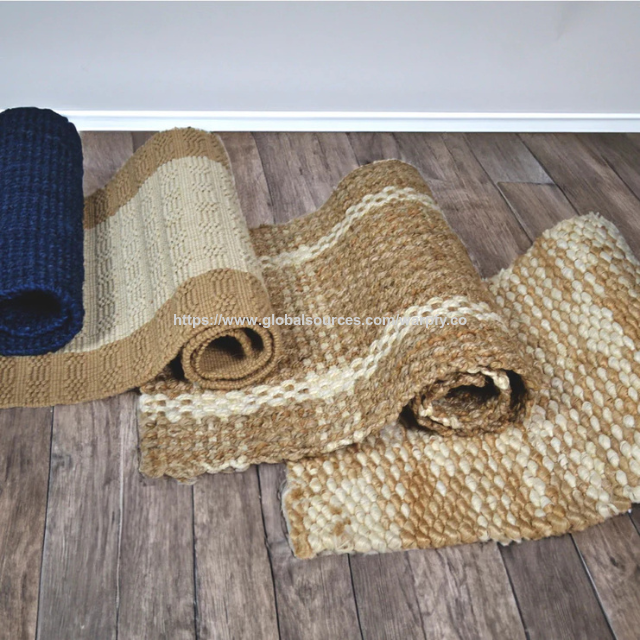 Tapis en jute naturel personnalisable à prix usine pour cuisine/entrée (ODM/OEM), vérifiez le tissage panier blanc et beige 2'x4'