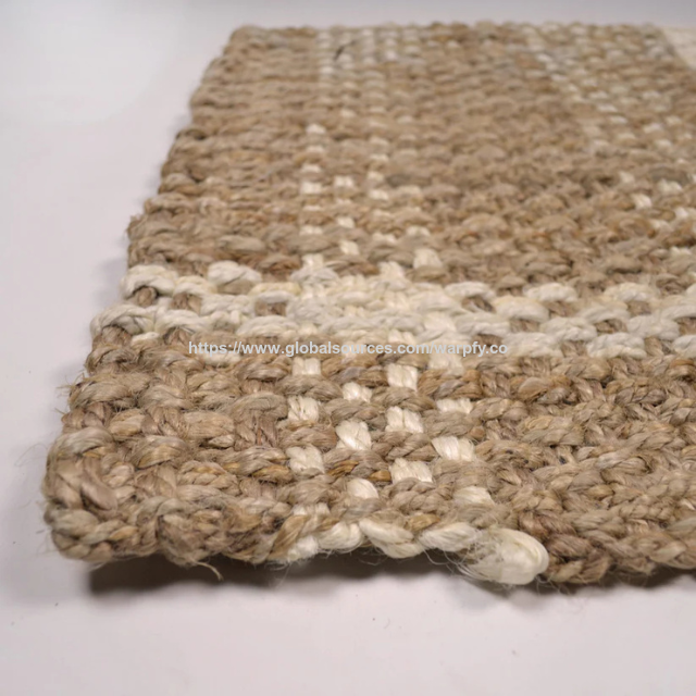 Tapis en jute naturel personnalisable à prix usine pour cuisine/entrée (ODM/OEM), vérifiez le tissage panier blanc et beige 2'x4'