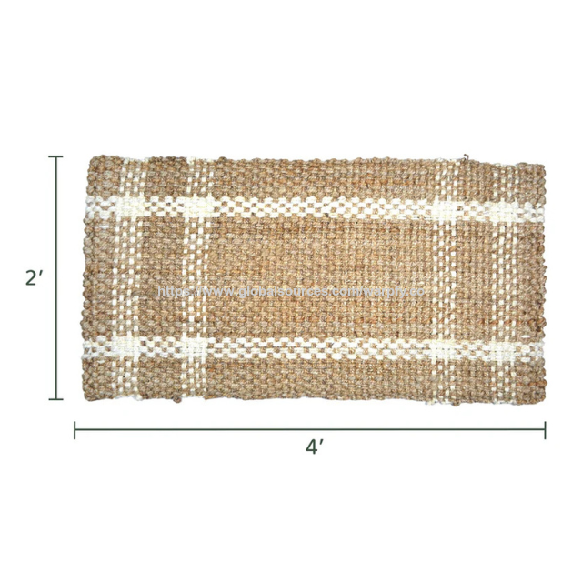 Tapis en jute naturel personnalisable à prix usine pour cuisine/entrée (ODM/OEM), vérifiez le tissage panier blanc et beige 2'x4'