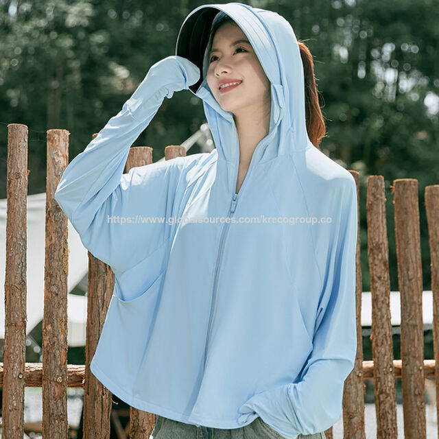 Roupa de proteção solar com capuz, fina, de secagem rápida, com proteção UV Upf 50+ e LOGOTIPO personalizado de novo design para exterior, KRE-FM09
