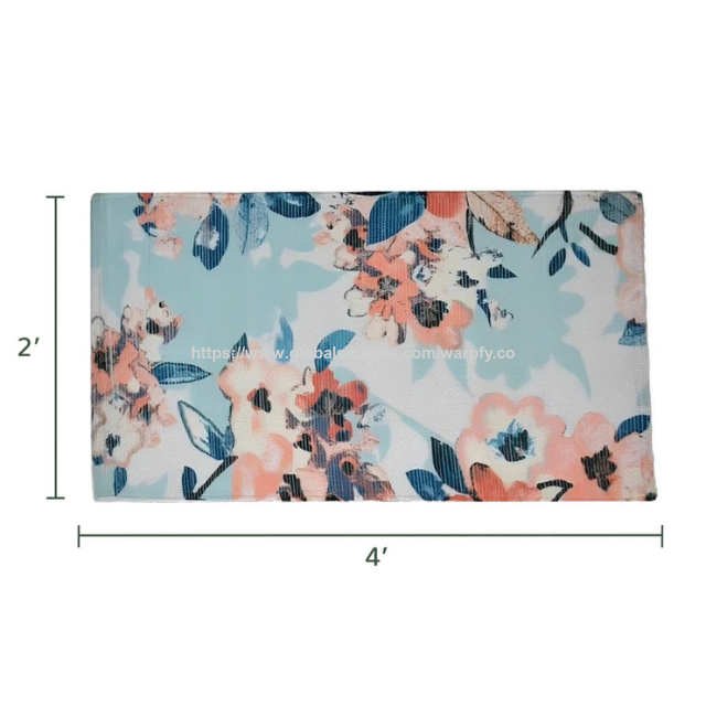 Tapis Naturel en Jute Personnalisable à Prix Usine pour Cuisine et Entrée - ODM/OEM. Tapis imprimé Chindi floral, 2'x4' pêche, emballé roulé