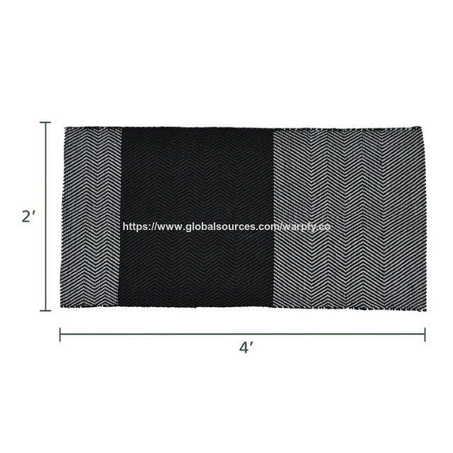 Tapis en jute personnalisé à prix usine pour cuisine/entrée, plus tapis en coton recyclé à chevrons noir et blanc de 2'x4' (ODM/OEM)