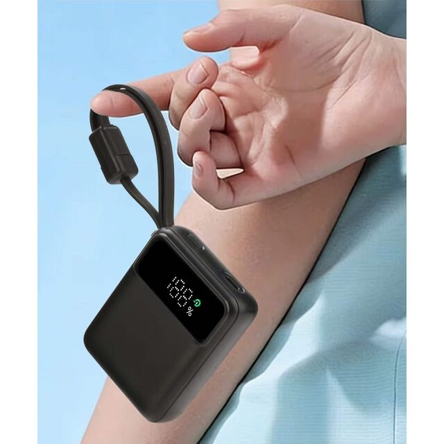 Batterie externe portable compacte avec câble rétractable intégré, capacité de 20000 mAh, charge rapide de 22.5W