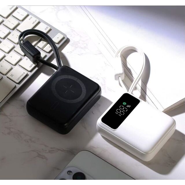 Batterie externe portable compacte avec câble rétractable intégré, capacité de 20000 mAh, charge rapide de 22.5W