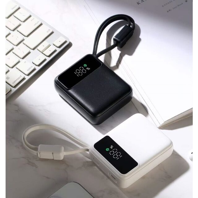 Batterie externe portable compacte avec câble rétractable intégré, capacité de 20000 mAh, charge rapide de 22.5W