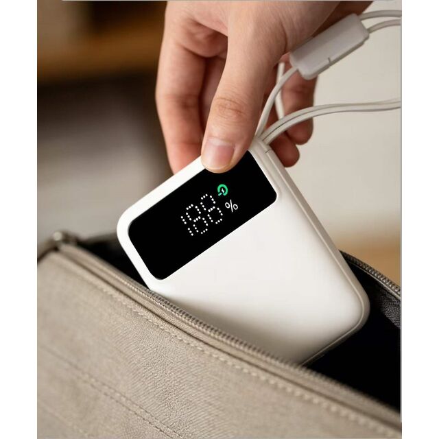 Batterie externe portable compacte avec câble rétractable intégré, capacité de 20000 mAh, charge rapide de 22.5W