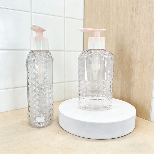 Botella de Bomba Cosmética PETG de 450ml con Patrón de Diamante Personalizado para Envases de Loción para el Cuidado de la Piel