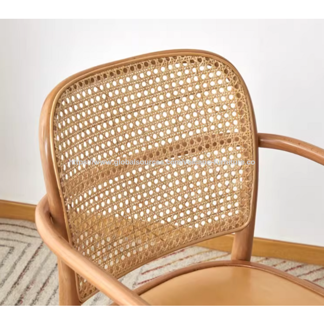 Großhandel Esstische und Hocker aus Massivholz-Rattan im Vintage-Wohnstil mit Rückenlehne, Esstische und Stühle aus Naturholz