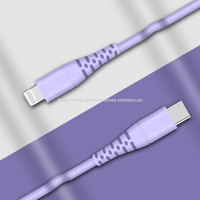 كابل USB C إلى Lightning من السيليكون السائل الناعم باللون الأرجواني، كابل معتمد من MFi للشحن السريع لـ iPhone