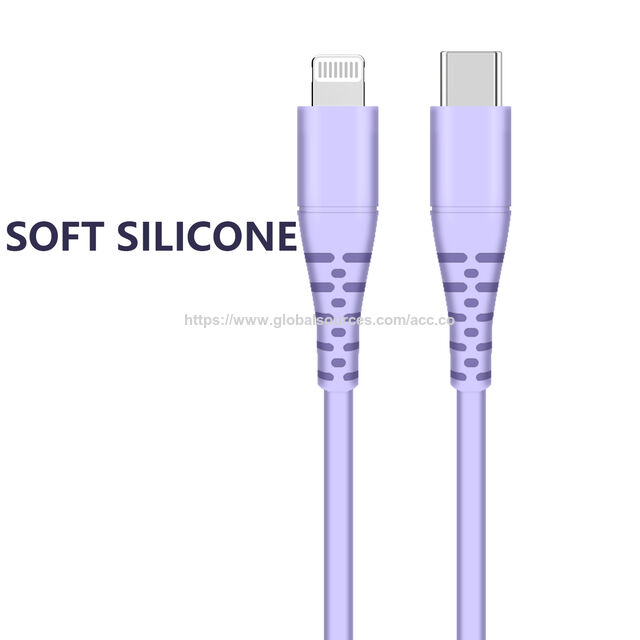 كابل USB C إلى Lightning من السيليكون السائل الناعم باللون الأرجواني، كابل معتمد من MFi للشحن السريع لـ iPhone