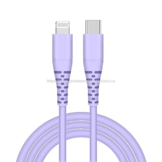 كابل USB C إلى Lightning من السيليكون السائل الناعم باللون الأرجواني، كابل معتمد من MFi للشحن السريع لـ iPhone