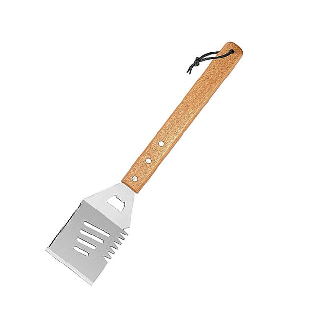 Ensemble d'Outils de Grillade avec Manche en Bois, Accessoires BBQ, Spatule Durable en Acier Inoxydable, Pinces, Brosse de Nettoyage