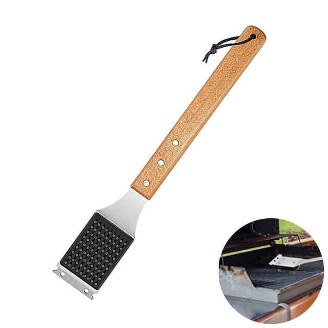 Ensemble d'Outils de Grillade avec Manche en Bois, Accessoires BBQ, Spatule Durable en Acier Inoxydable, Pinces, Brosse de Nettoyage