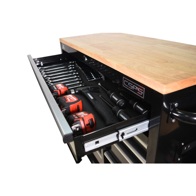 Armário de Armazenamento de Ferramentas OEM Pesado Atacado, Carga 680kg, 10 Gavetas, 104cm com Tampo de Madeira para Oficina e Garagem