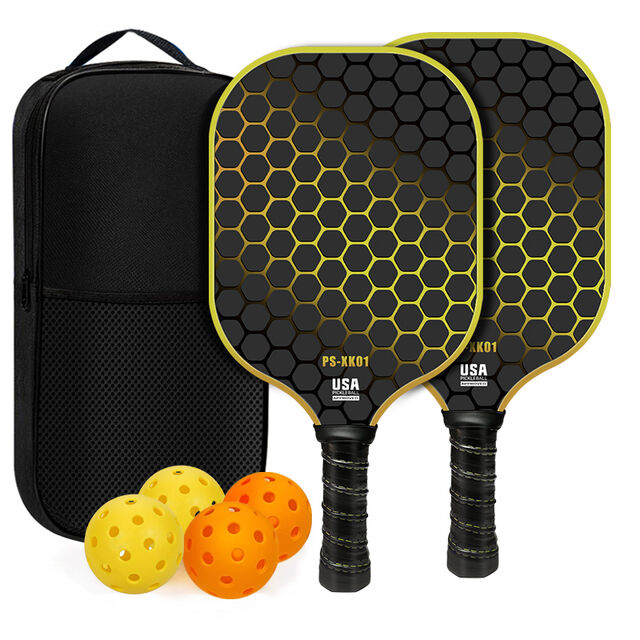 Conjunto de Raquetes de Pickleball Aprovadas pela USAPA com Pegada Confortável, Raquete de Fibra de Vidrio para Entretenimento Interno/Externo com Estrutura em Favo de Mel para Absorção de Choque