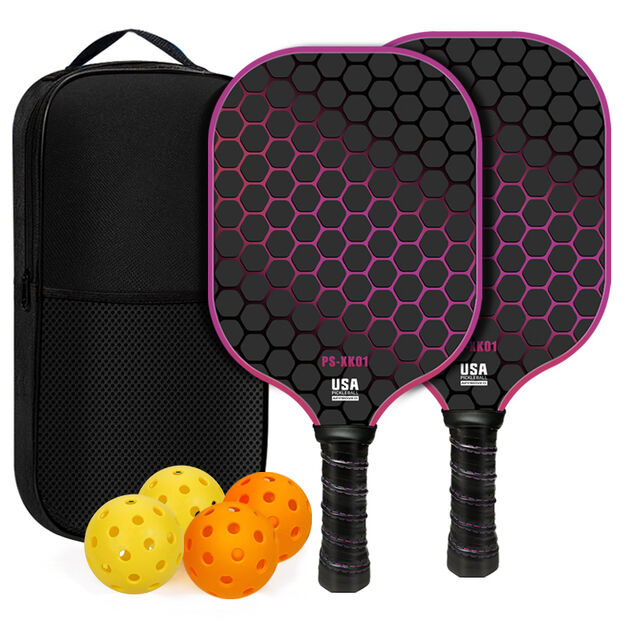 Conjunto de Raquetes de Pickleball Aprovadas pela USAPA com Pegada Confortável, Raquete de Fibra de Vidrio para Entretenimento Interno/Externo com Estrutura em Favo de Mel para Absorção de Choque
