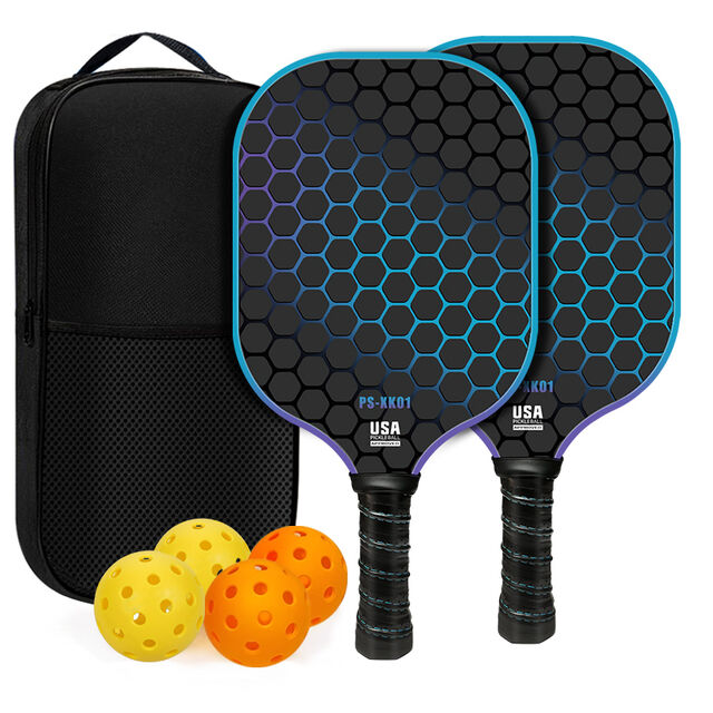 Conjunto de Raquetes de Pickleball Aprovadas pela USAPA com Pegada Confortável, Raquete de Fibra de Vidrio para Entretenimento Interno/Externo com Estrutura em Favo de Mel para Absorção de Choque