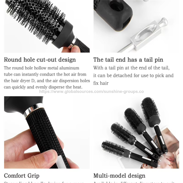 Set de Peines Rulos para el Cabello con Mango Antideslizante, Antideslizante, Marrón, Múltiples Formas, para Alisar y Masajear