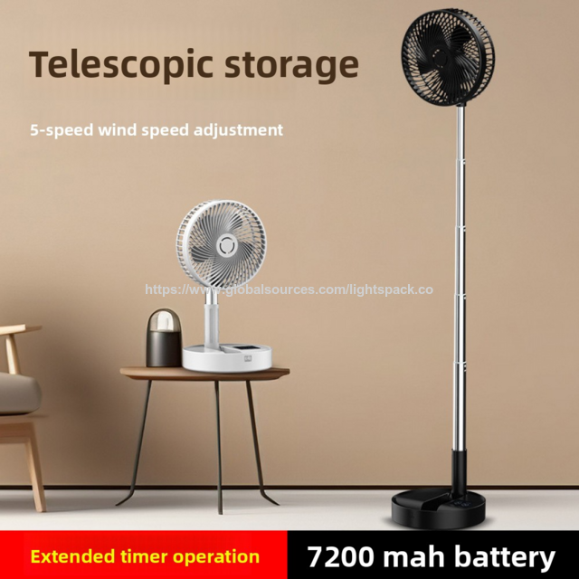 Kipas Angin Berdiri Osilasi Kipas Meja Pengisian Daya USB/Baterai, Teleskopik dan Dapat Dilipat, Remote Control, Kantor, Apartemen, Kamar Tidur, Aluminium