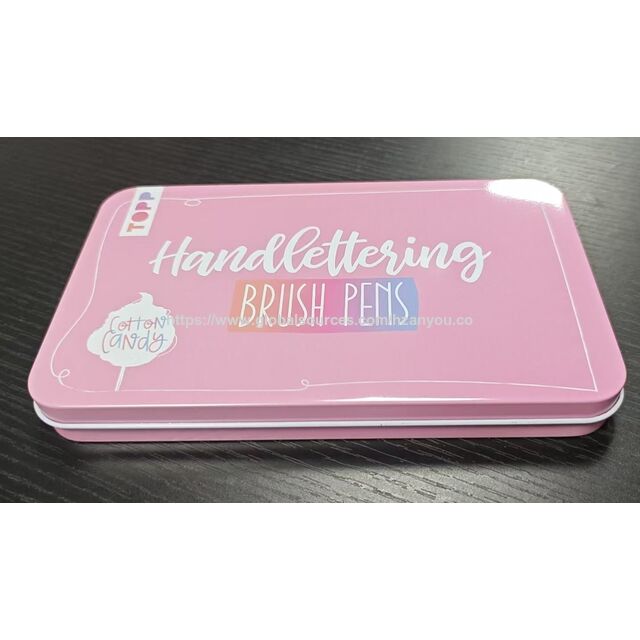 Aufbewahrungsbox aus Blech für Cotton Candy Pink Handlettering Pinsel