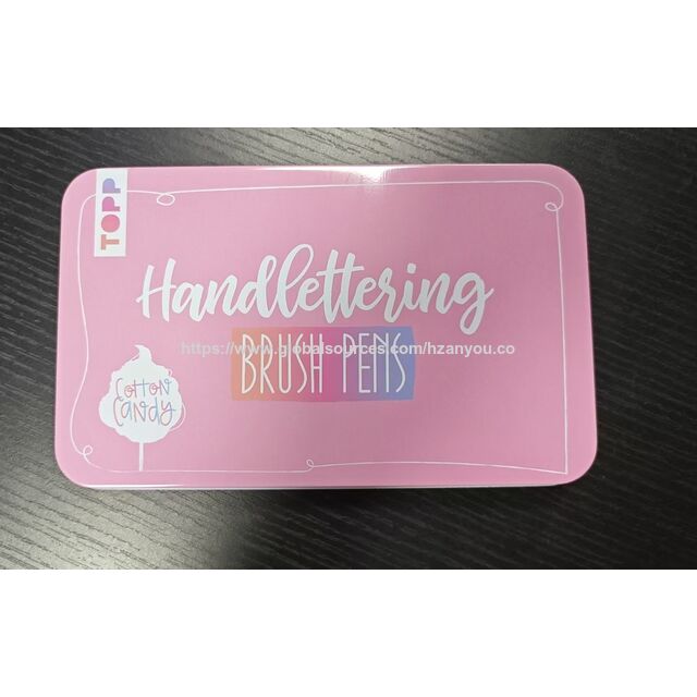 Aufbewahrungsbox aus Blech für Cotton Candy Pink Handlettering Pinsel