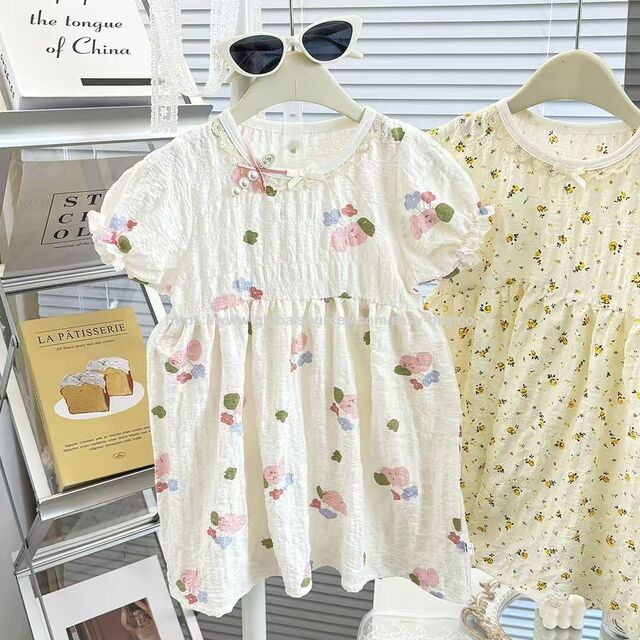 Babykleid Palast Retro bestickt, kurzärmeliges Partykleid für Mädchen