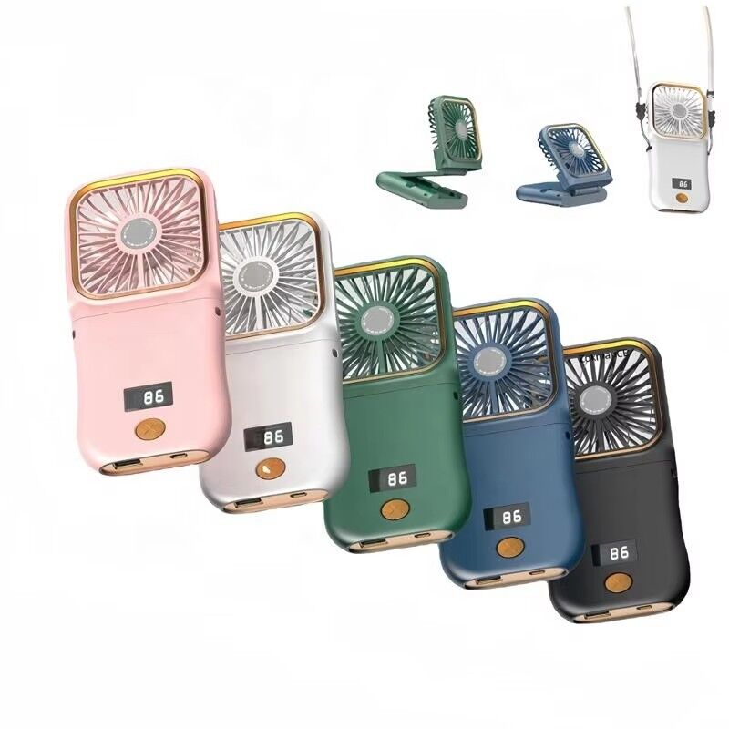 Portable Usb Electric Fan Handheld Display Quick Charging Folding Neck ...